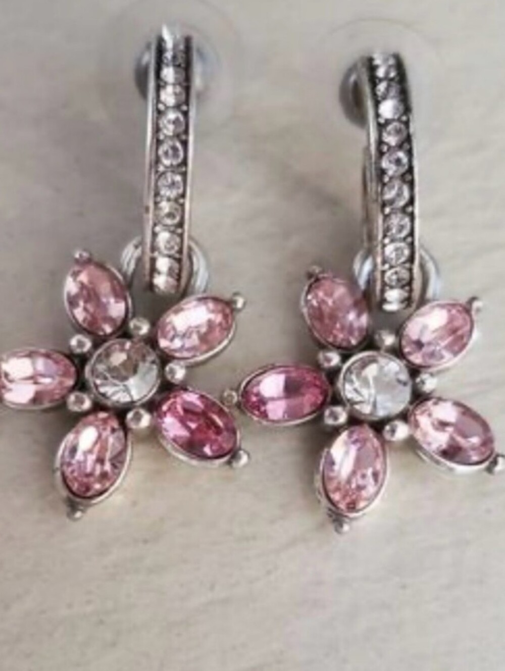 Brighton Earring Charms! Garden Of Dreams Collection Pink/Clear Crystal Flowers
